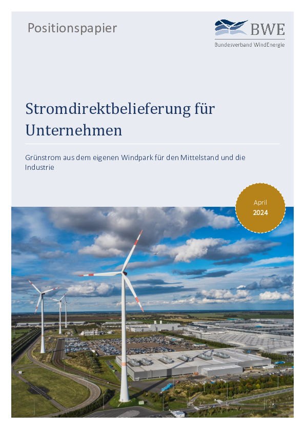 BWE-Positionspapier: Stromdirektbelieferung (04/2024)