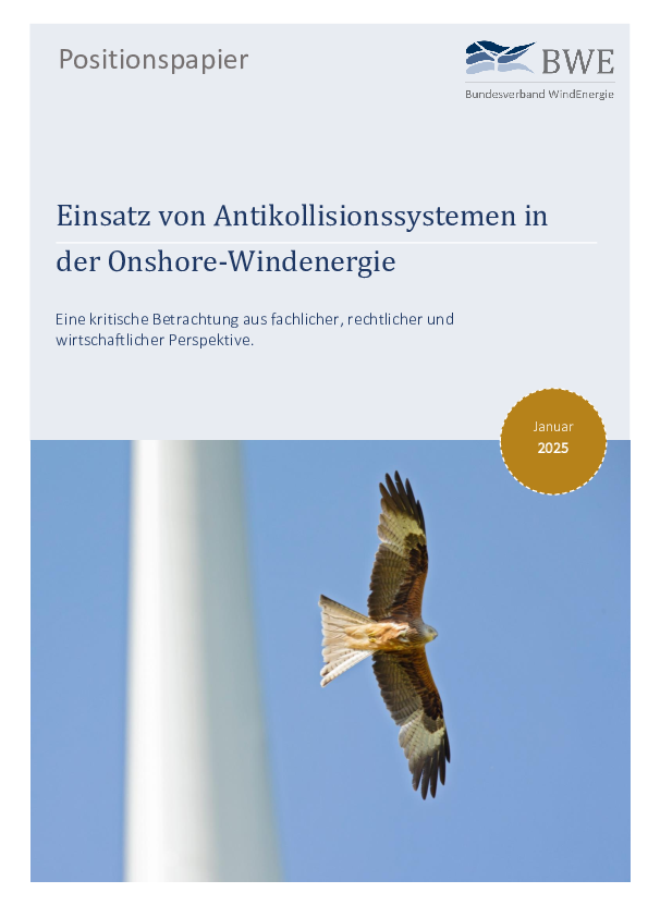 BWE-Positionspapier: Einsatz von Antikollisionssystemen in der Onshore-Windenergie (01/2025)