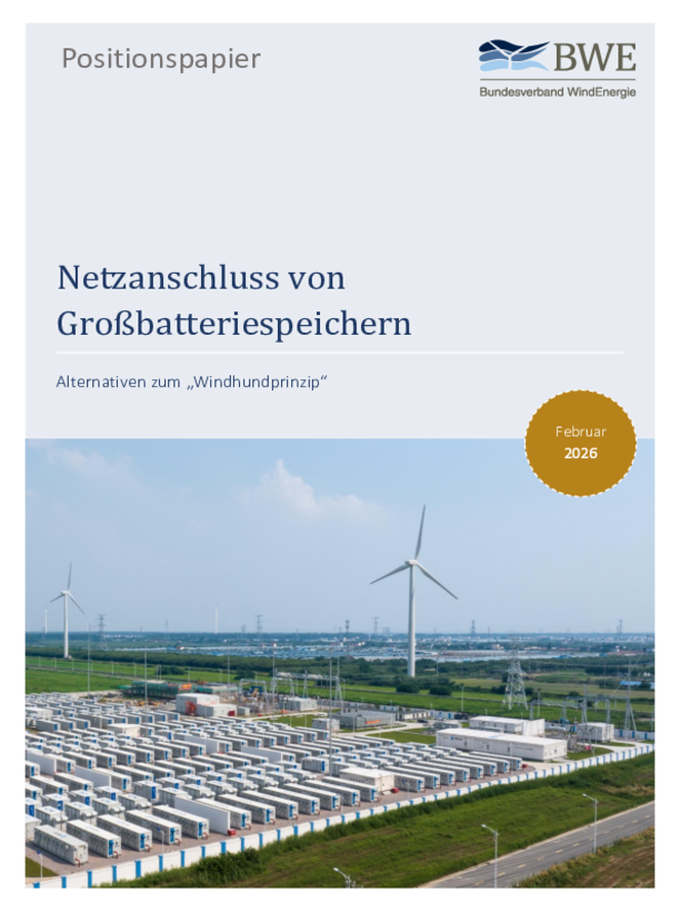 BWE-Positionspapier: Netzanschluss für Großbatteriespeicher
