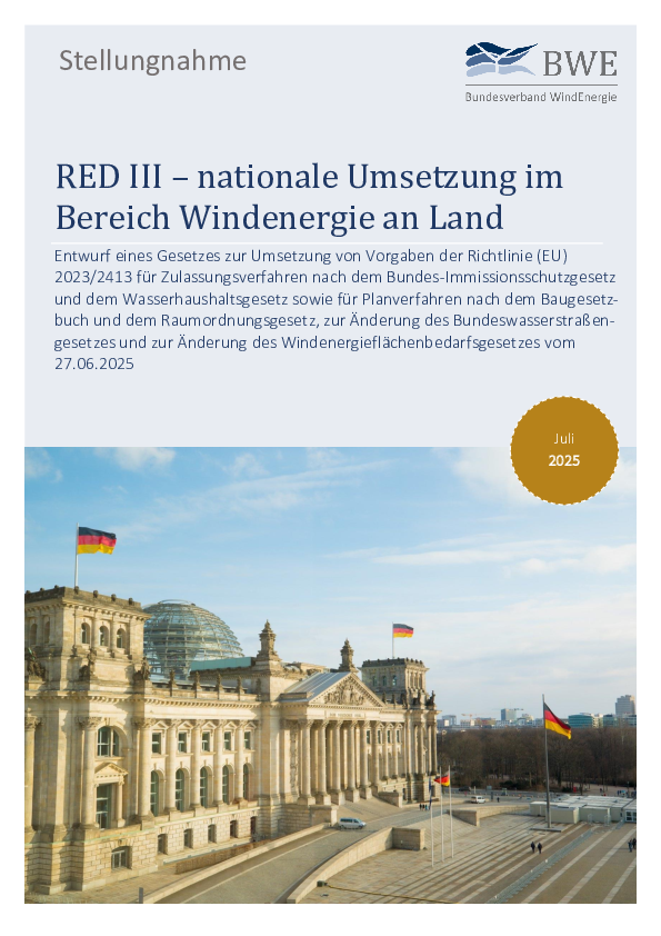 BWE-Stellungnahme: RED III – nationale Umsetzung im Bereich Windenergie an Land